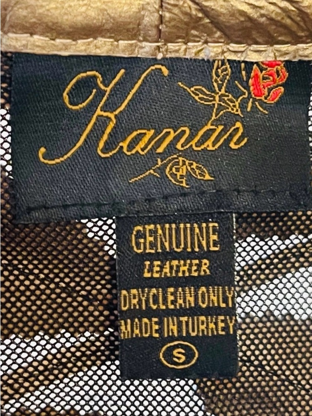 KANAR Metallic Gold Leather & Mesh Leaf Pattern Zip Jacket Sz Small made Turkey - Picture 8 of 8
